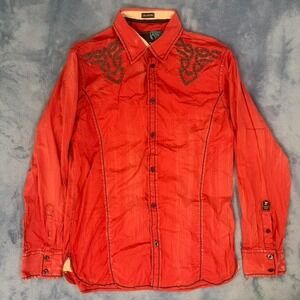 Y2K ROAR Signature‎ Men's size L Shirt Embroidered Red Button Up Front